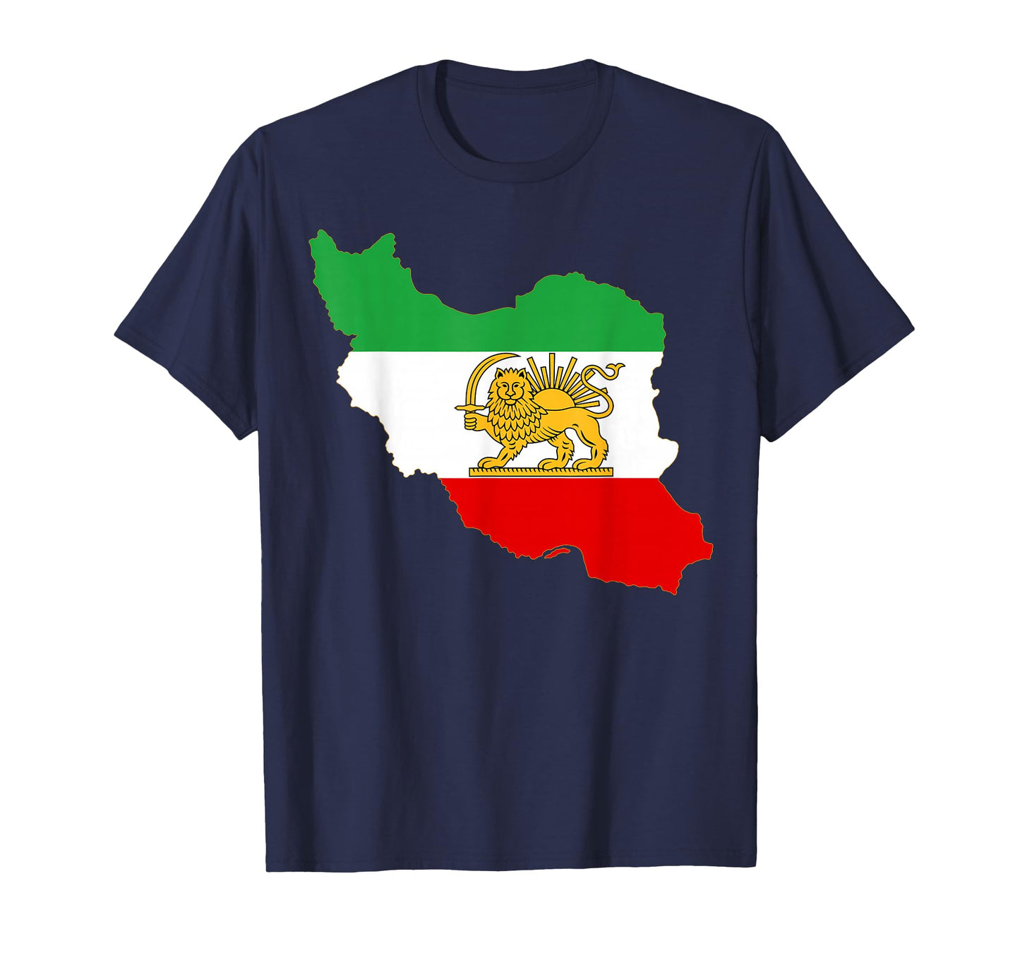 Iran Map with Lion and Sun Emblem, Persian Flag T-Shirt
