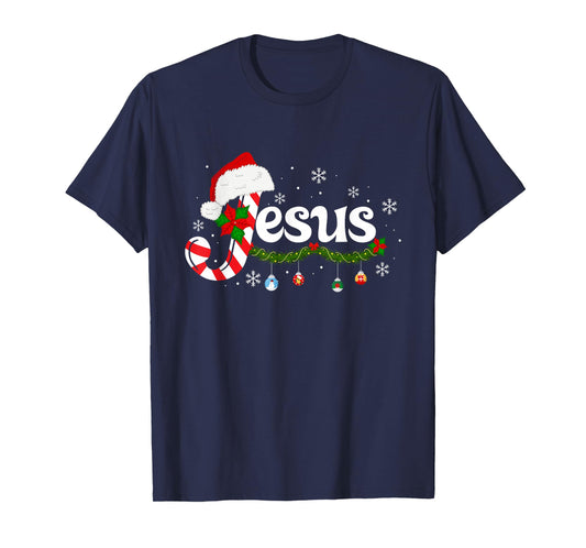 Christmas Letter J for Jesus Christian Candy Cane Santa Hat T-Shirt