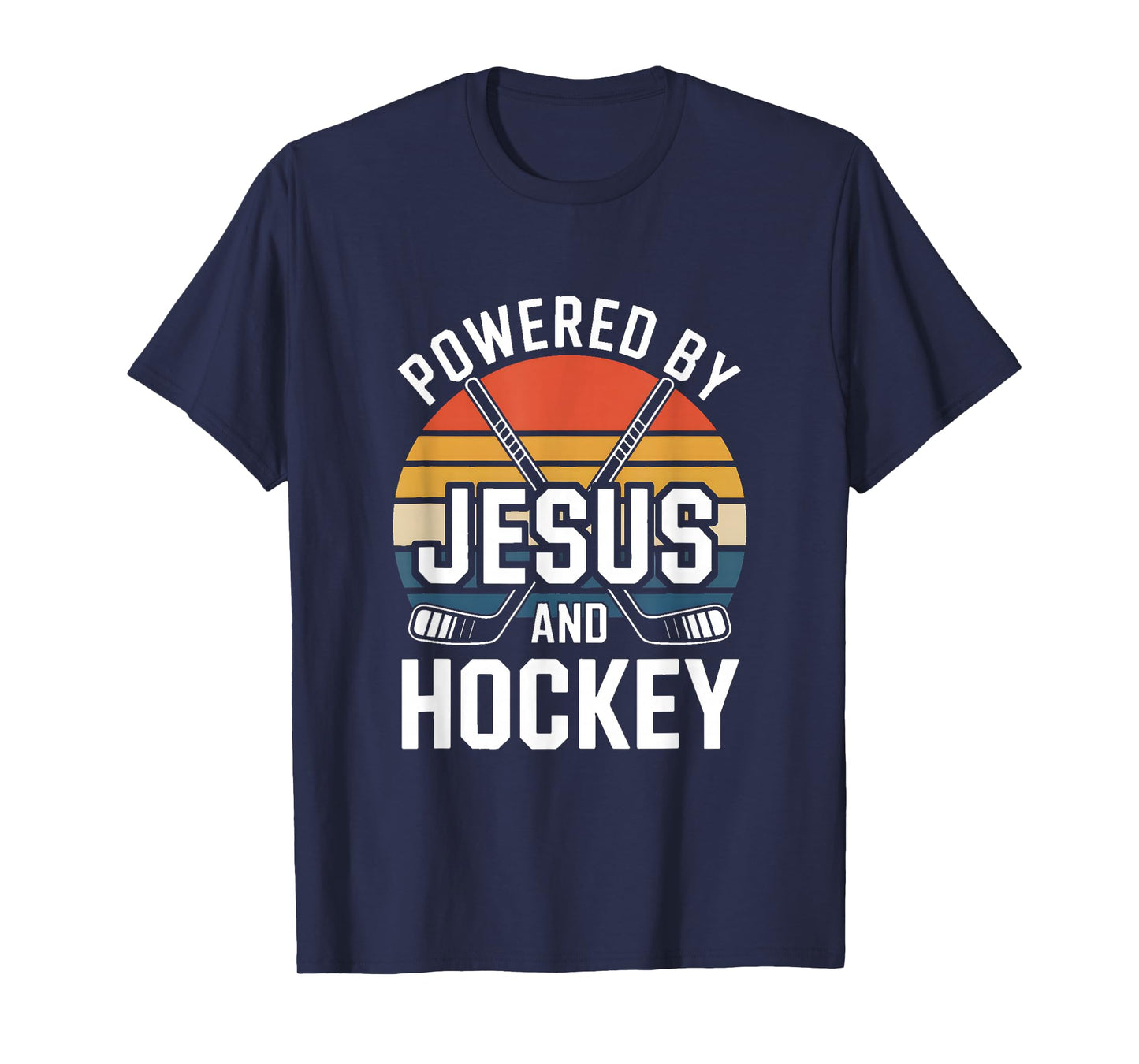 Powered by Jesus and Hockey Christian Ice Hockey T-Shirt