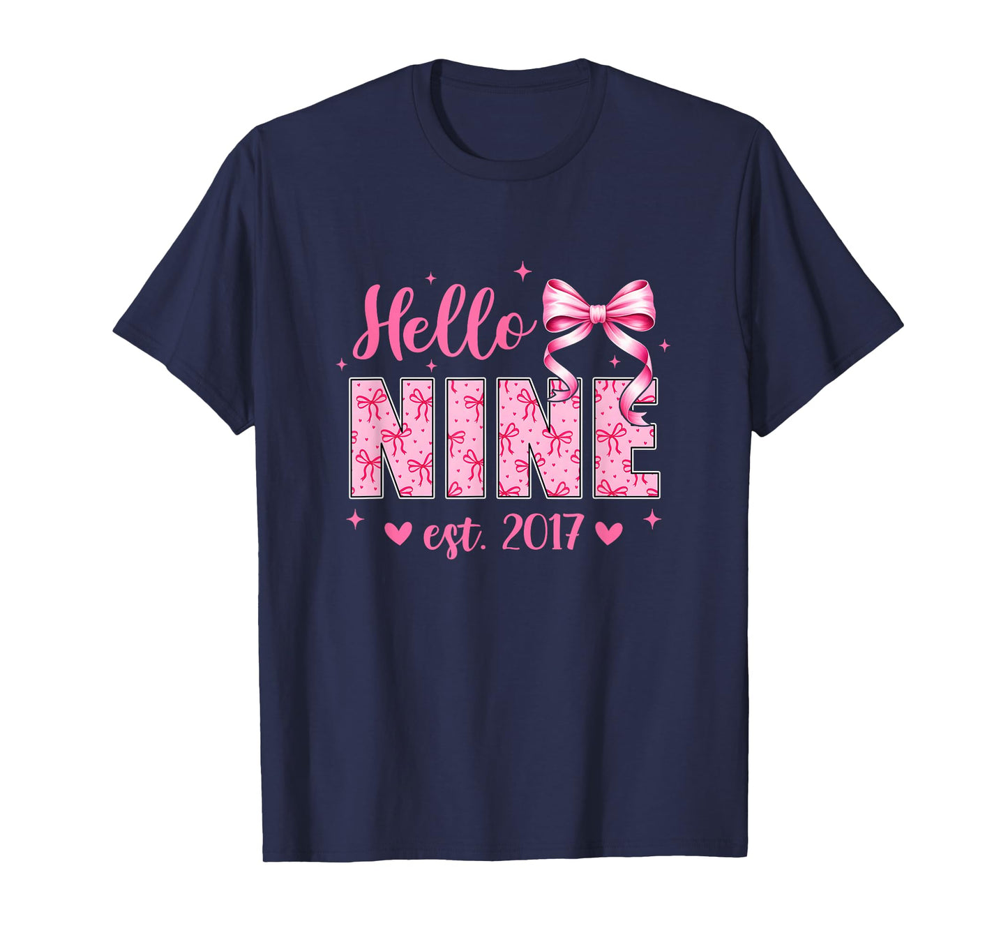 Hello Nine Est 2017 Coquette Bow 9Th Birthday Girl 9 Years T-Shirt
