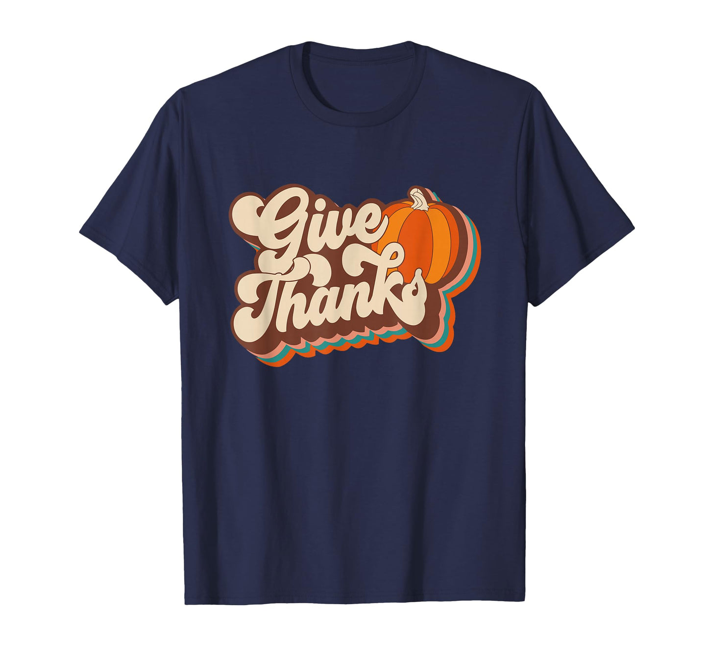 70s Style Groovy Retro Give Thanks Pumpkin Fall Aesthetic T-Shirt