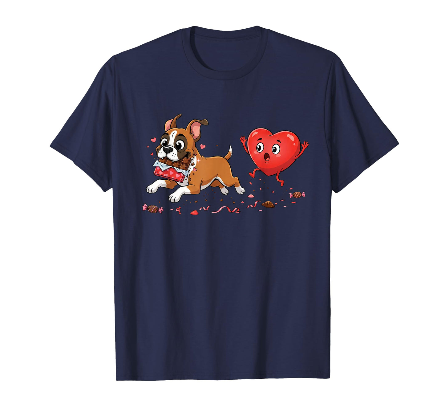 Funny Boxer Dog Heart Chocolate Valentine Womens Mens Kids T-Shirt