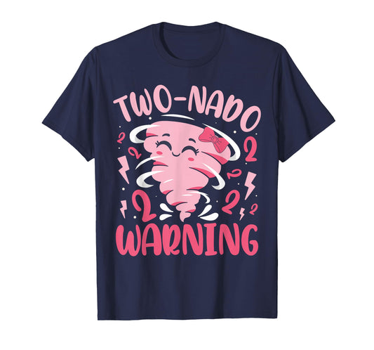 Kids Two-nado Warning 2nd Birthday Pink Tornado Birthday T-Shirt