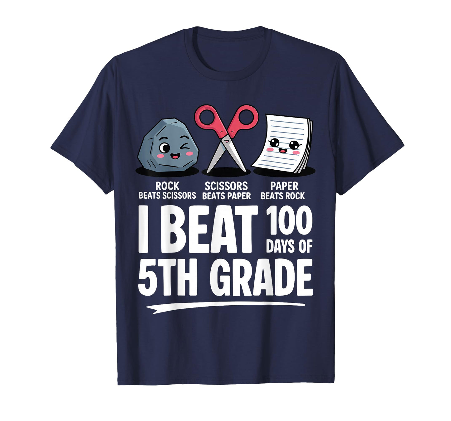 I Beat 100 Days of 5th Grade Rock Paper Scissor Kids 100th T-Shirt