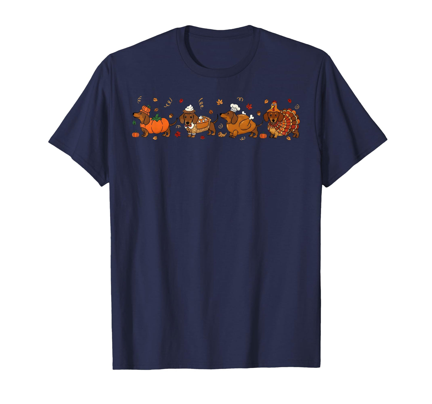 Dachshund Dog Pumpkin Pie Turkey Men Women Kid Thanksgiving T-Shirt