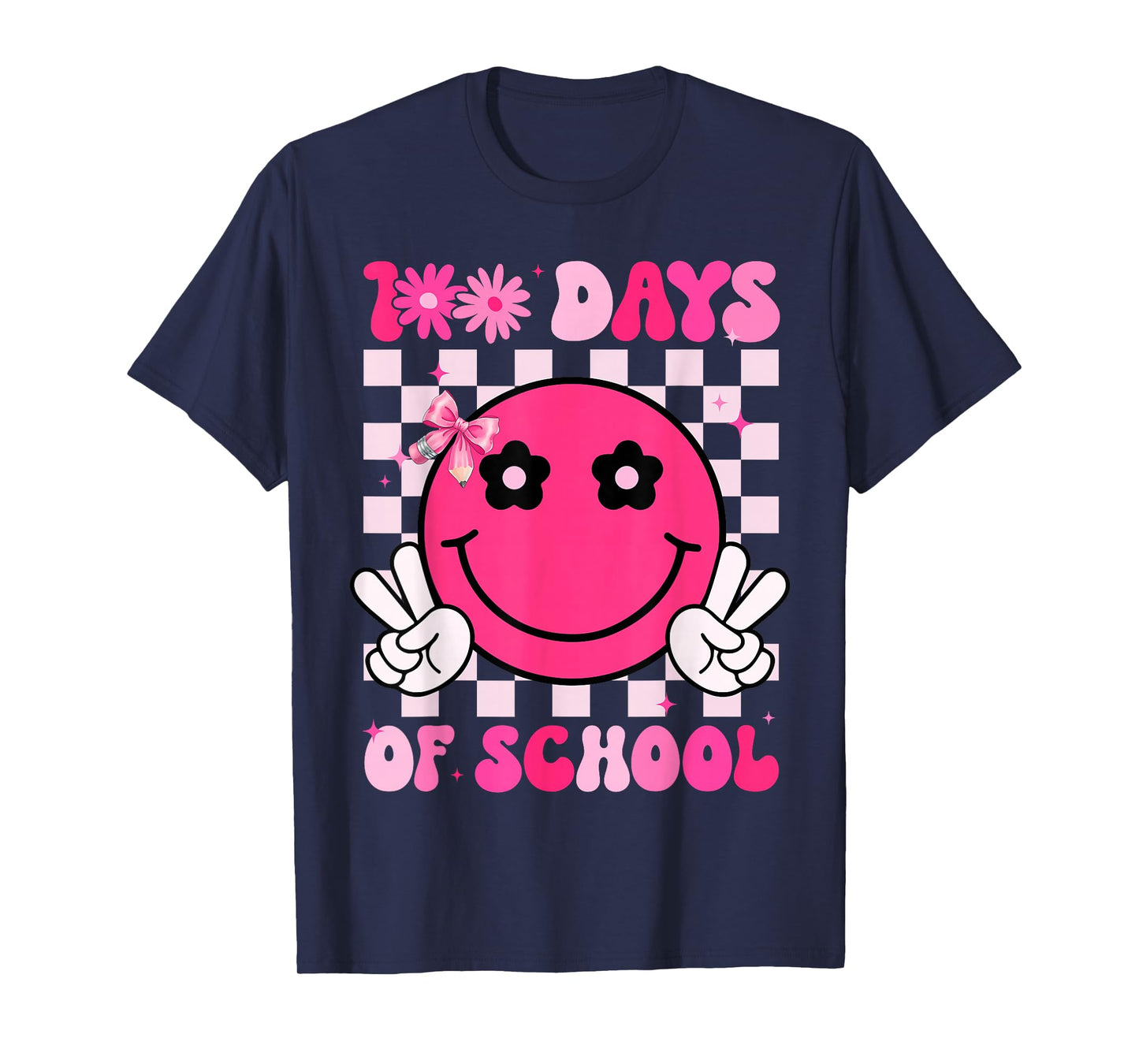 100 Days of School 100th Day Groovy Smile Face Kids Teacher T-Shirt