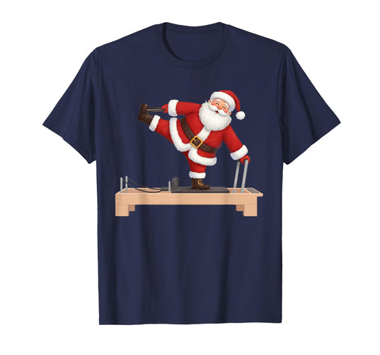 Funny Santa Doing Reformer Pilates Christmas Xmas Pilates T-Shirt