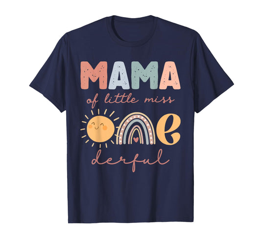 Mama of Little Miss Onederful First Birthday Boho Rainbow T-Shirt
