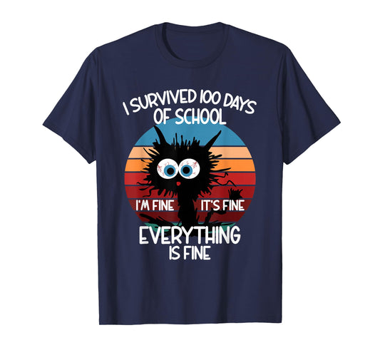 100th Day School Cat I Survived 100 Days of School T-Shirt
