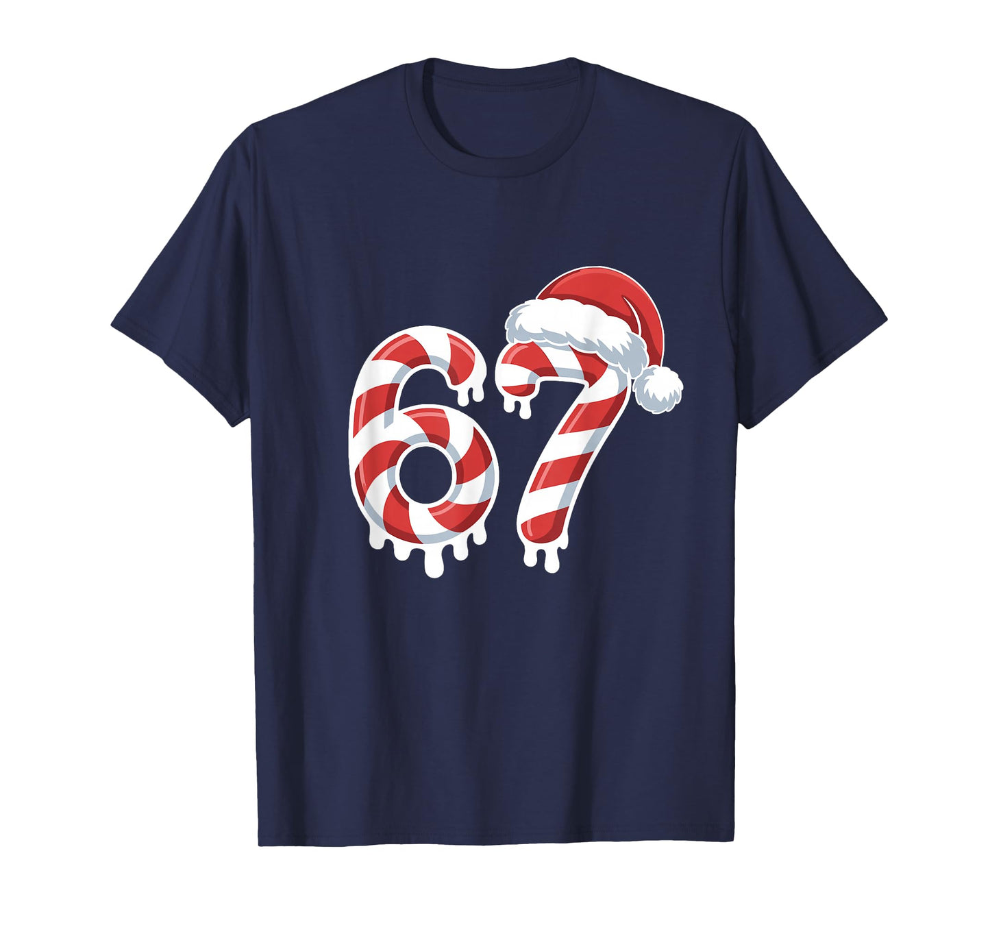 Melting Candy Cane Christmas 6 7 Meme Santa Hat Holiday T-Shirt