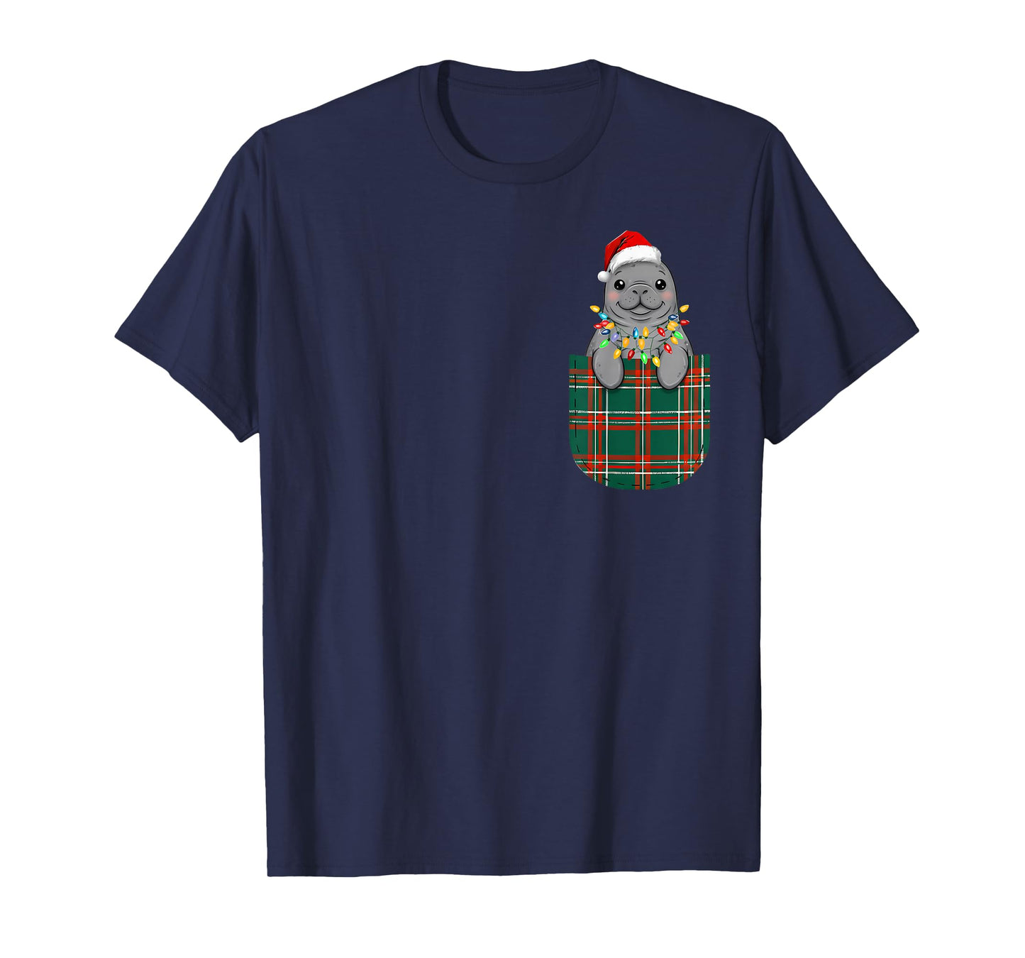 Manatee Buffalo Plaid Green Red White Pocket Christmas PJm T-Shirt