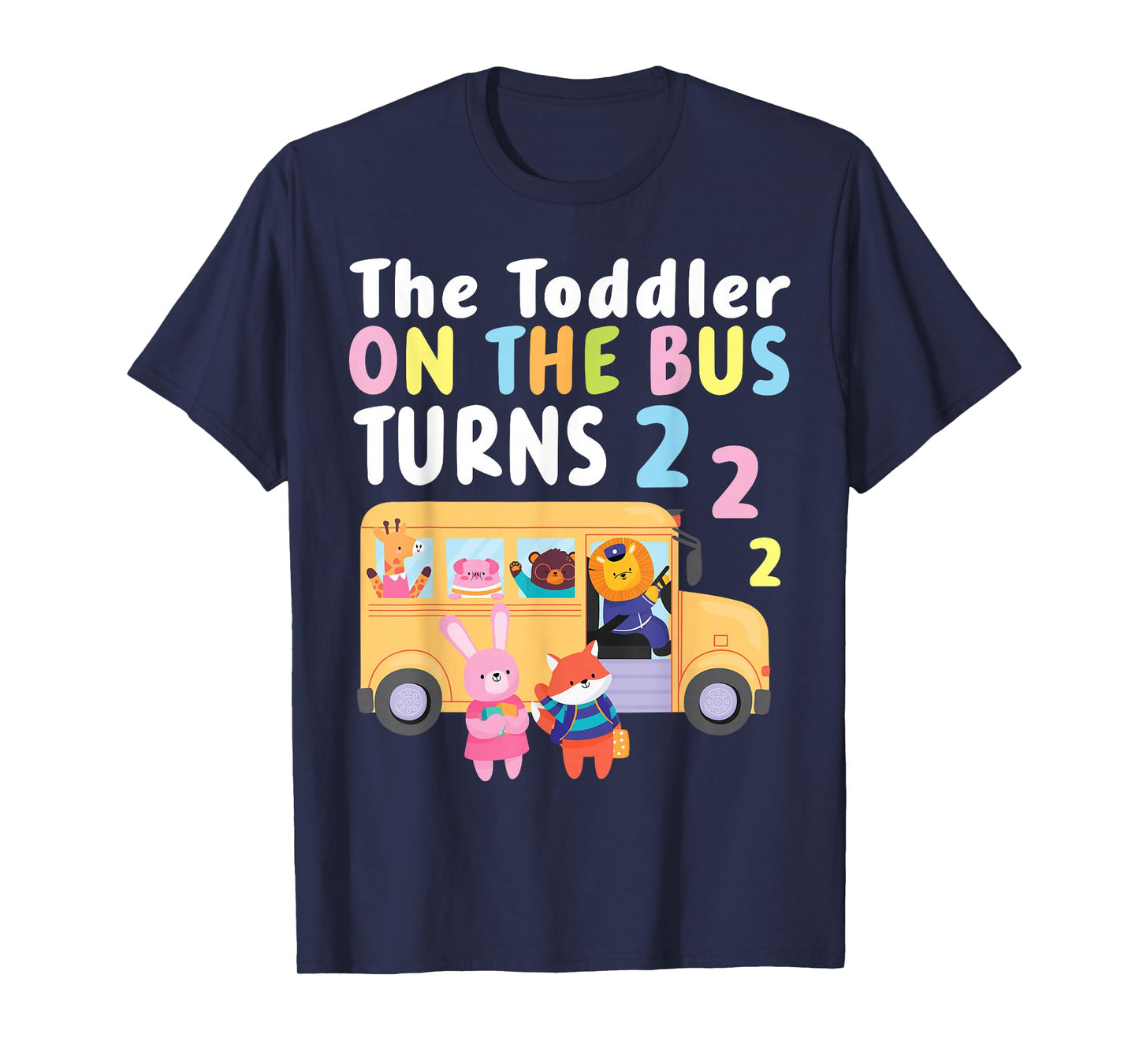 The Toddler On The Bus Turns Two Years Cute Animal Birthday T-Shirt