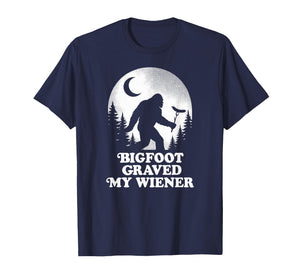 Funny Bigfoot Grabbed My Wiener Retro Sasquatch Moon T-Shirt
