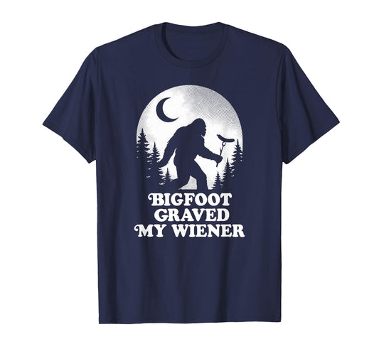 Funny Bigfoot Grabbed My Wiener Retro Sasquatch Moon T-Shirt