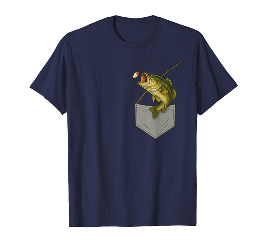 Bass Fish Pocket Funny Fishing Graphic for Men Women Kids T-Shirt