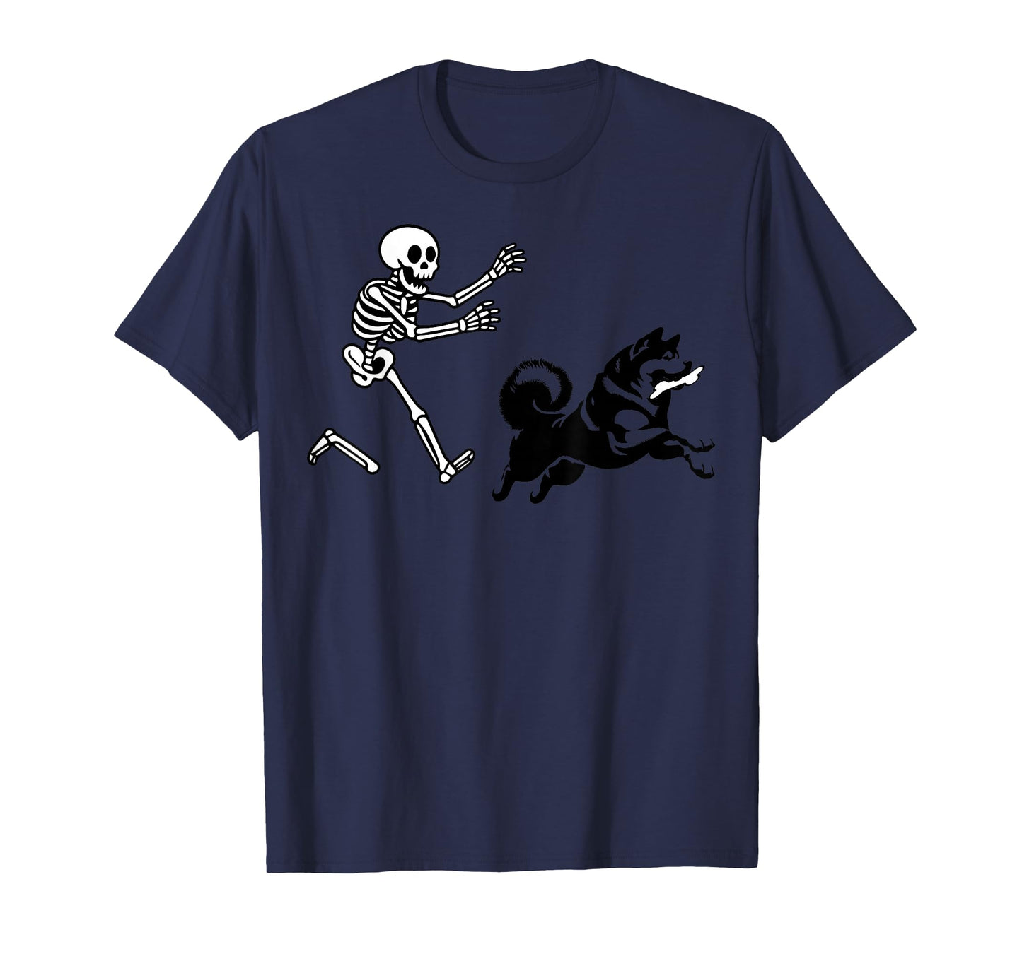 Funny Akita Running Skeleton Halloween T-Shirt