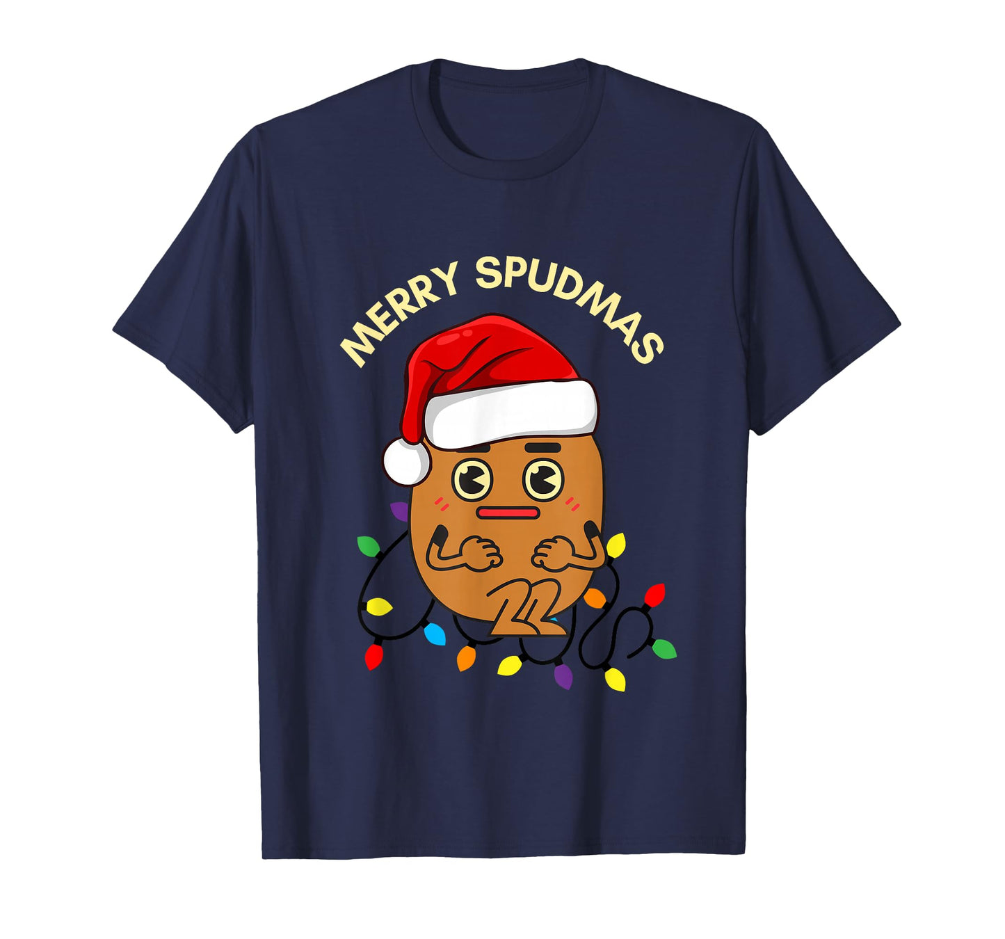 Merry Spudmas Funny Potato Santa Holiday Lights Christmas T-Shirt