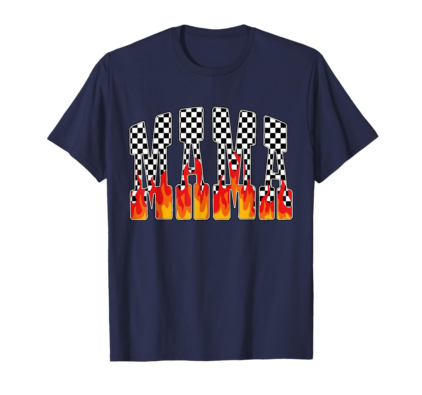 Mama Flame Race Retro Mom Fire Checkered Mother's Day T-Shirt