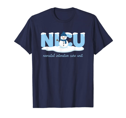 Nurse NICU Nurse Neonatal Intensive Care Unit Winter Snowman T-Shirt