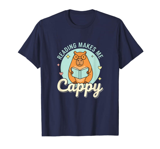 Reading Makes Me Cappy Bookworm Funny Capybara Book Reading T-Shirt
