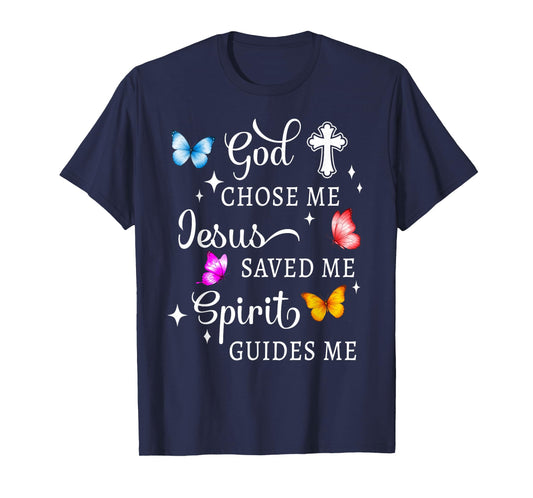 Christian God Chose Me Jesus Saved Stars and Butterflies T-Shirt