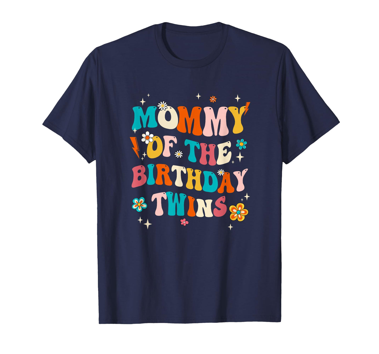 Mommy of The Birthday Twins Boys Girls Party Retro Bday T-Shirt