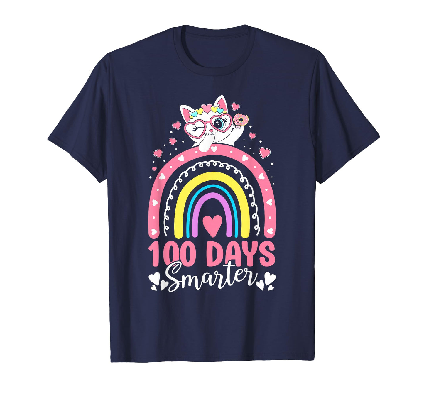 100 Days of School Kids Kitten Cat 100th Day of School Girls T-Shirt