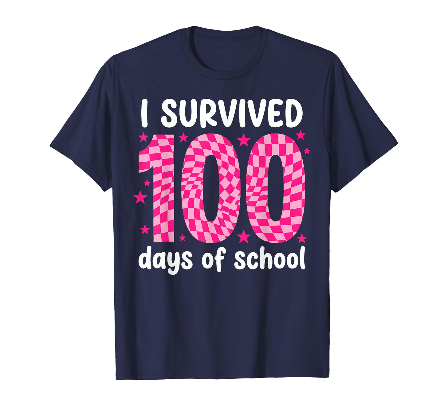 100 Days of School Pink Groovy Checkered Preppy Retro T-Shirt