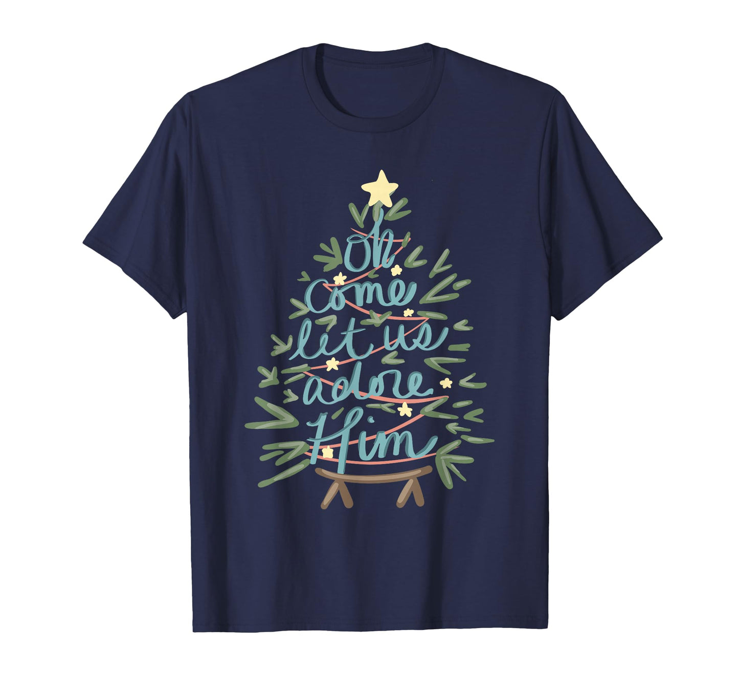 Vintage O Come All Ye Faithful Religious Christian Xmas Tree T-Shirt