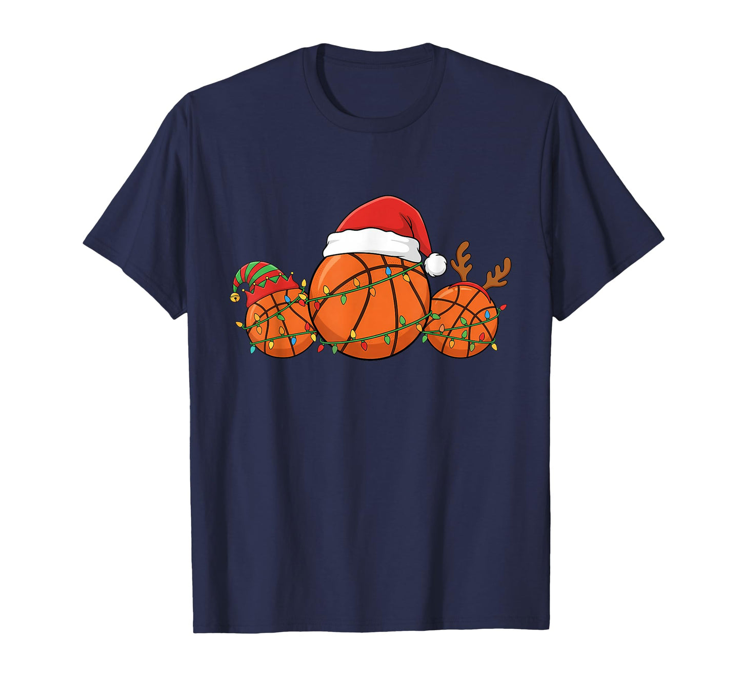 Basketball Christmas Shirt Funny Santa Hat Sport Men Kids T-Shirt