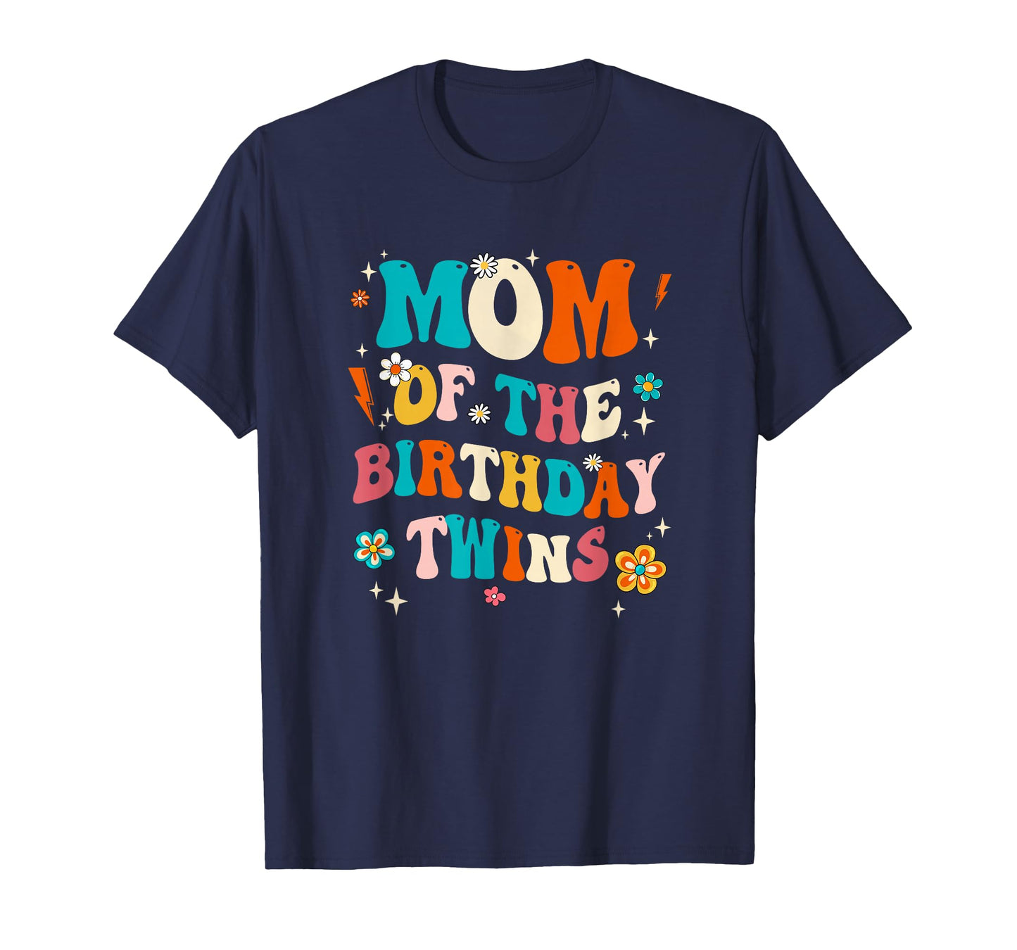 Mom of The Birthday Twins Boys Girls Party Retro Bday T-Shirt