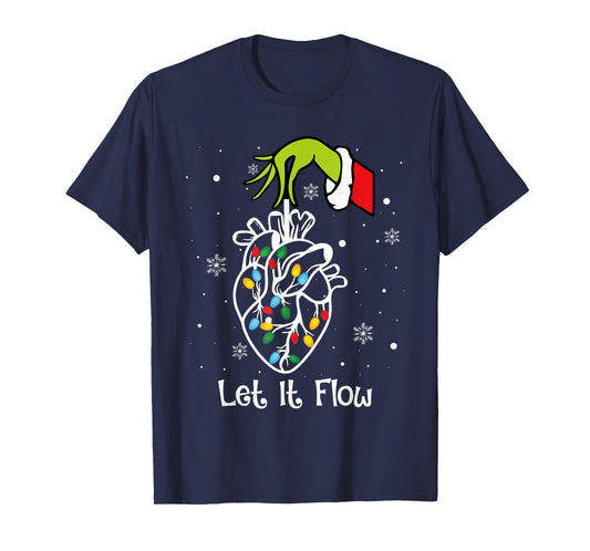 Funny Let It Flow Anatomy Heart Cardiac Nurse Santa Hat Xmas T-Shirt
