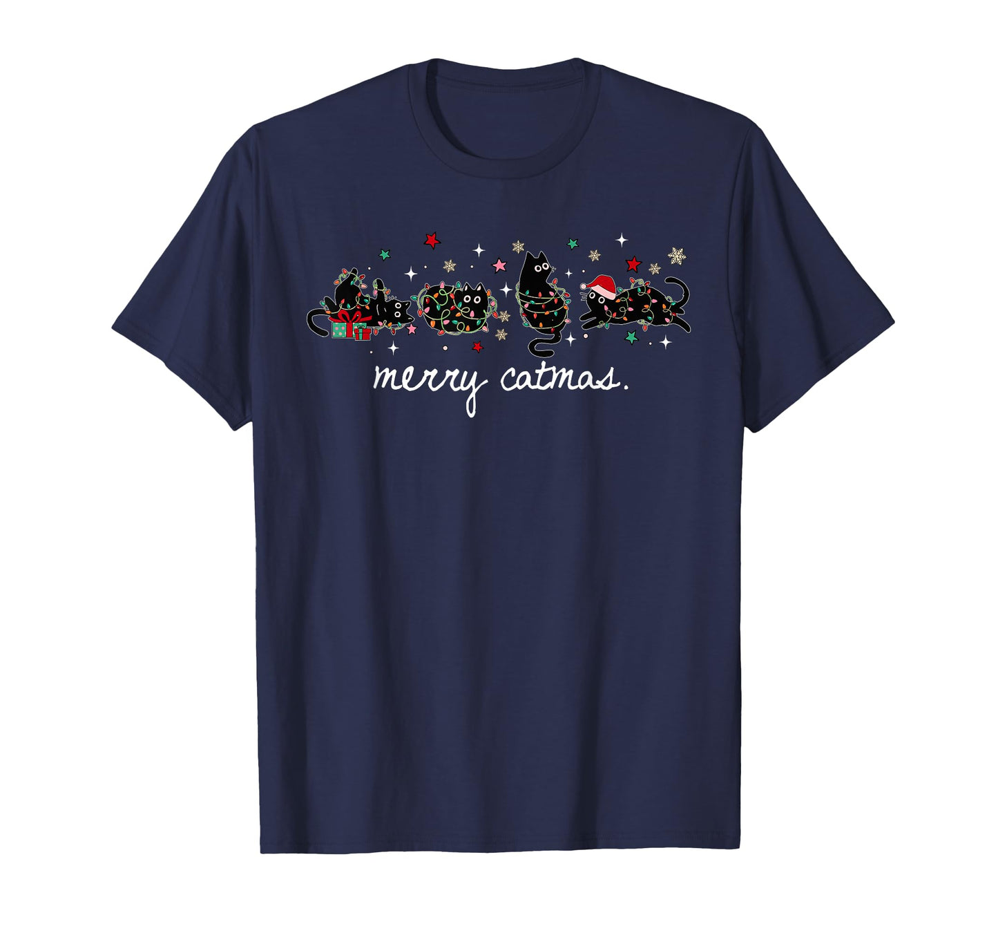Merry Catmas Funny Christmas Meowy Cute Cats with Santa Hat T-Shirt