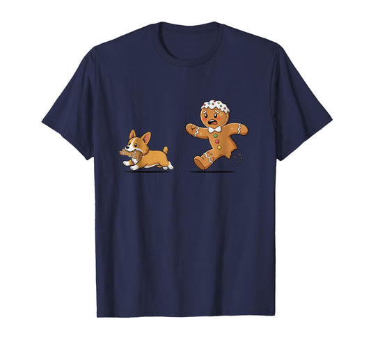 Gingerbread Cookie Chasing Corgi Christmas Dog Mom Pet Lover T-Shirt