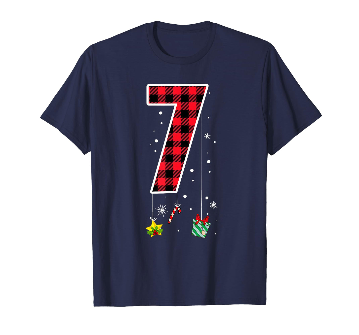 Number 7 Funny Meme Saying 6 7 Six Seven Christmas Red Plaid T-Shirt
