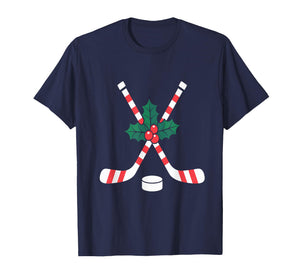 Ice Hockey Christmas Candy Cane Hockey Stick Xmas T-Shirt