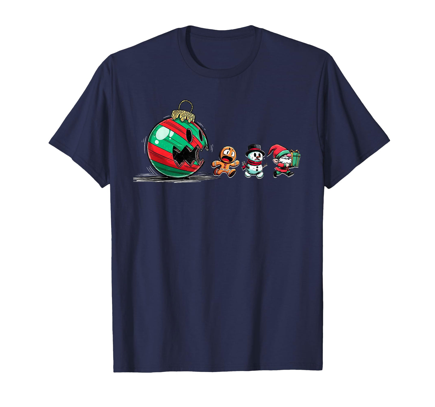 Ornament Chasing Gingerbread Man Snowman Elf Christmas Funny T-Shirt
