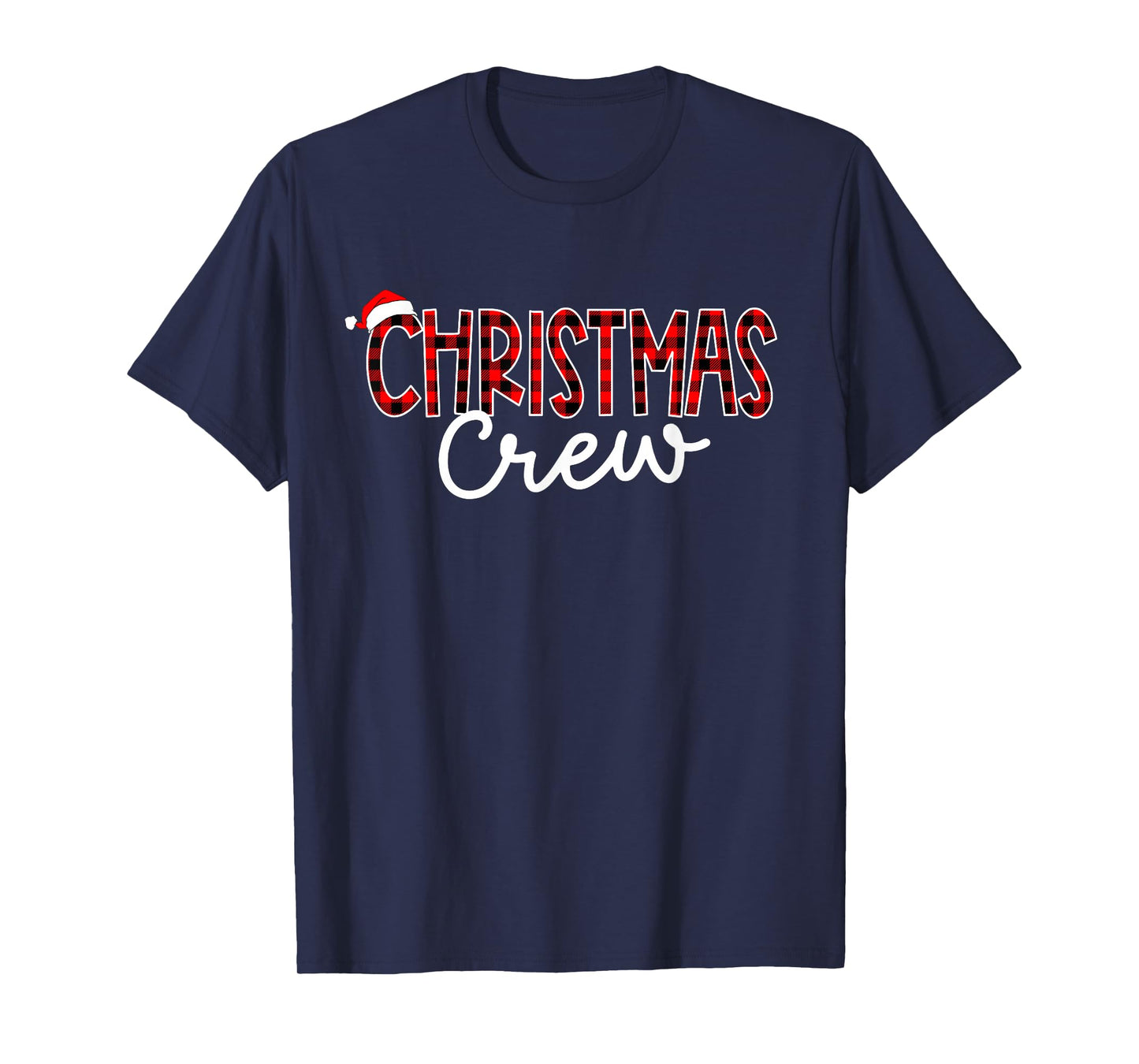 Funny Crew Santa Hat Christmas Red Plaid Xmas Family Pajamas T-Shirt