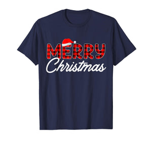 Merry Christmas Buffalo Plaid Red Santa Hat Xmas Pajamas T-Shirt