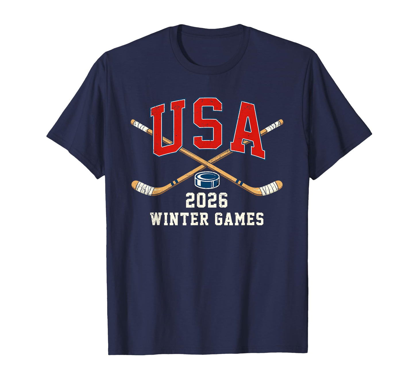 Ice Hockey 2026 Sticks US Flag Patriotic Player Men Boys Kid T-Shirt