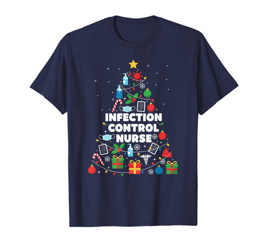 Infection Control Nurse Christmas Tree Lights Womens Mens T-Shirt