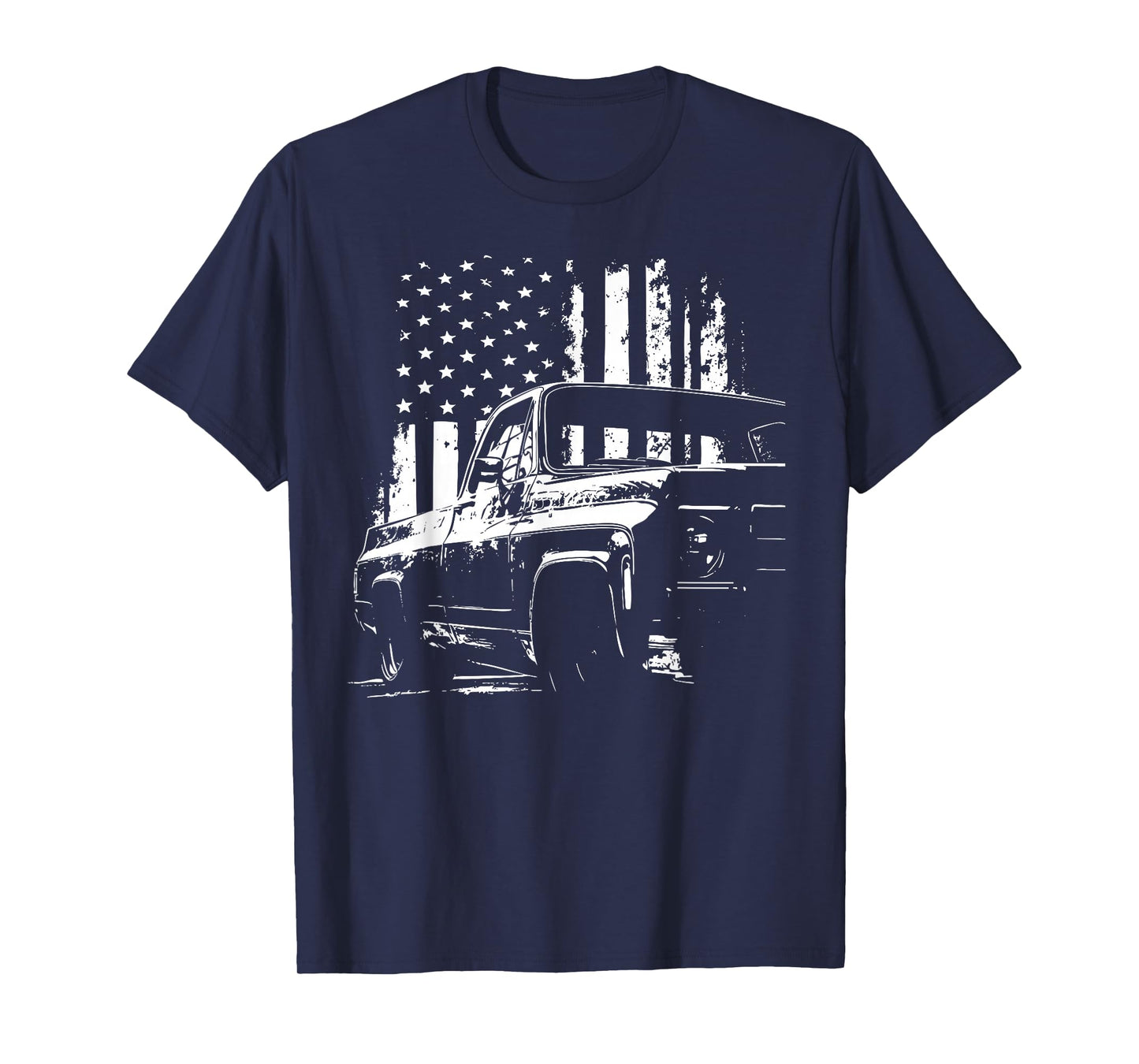1970's Silverado C10 Silhouette Sqaurebody Roundeye USA Flag T-Shirt