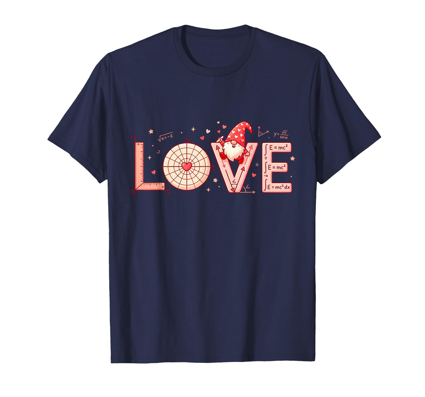 Math Love Gnome Valentine Shirt Cute Gnome Teacher Design T-Shirt
