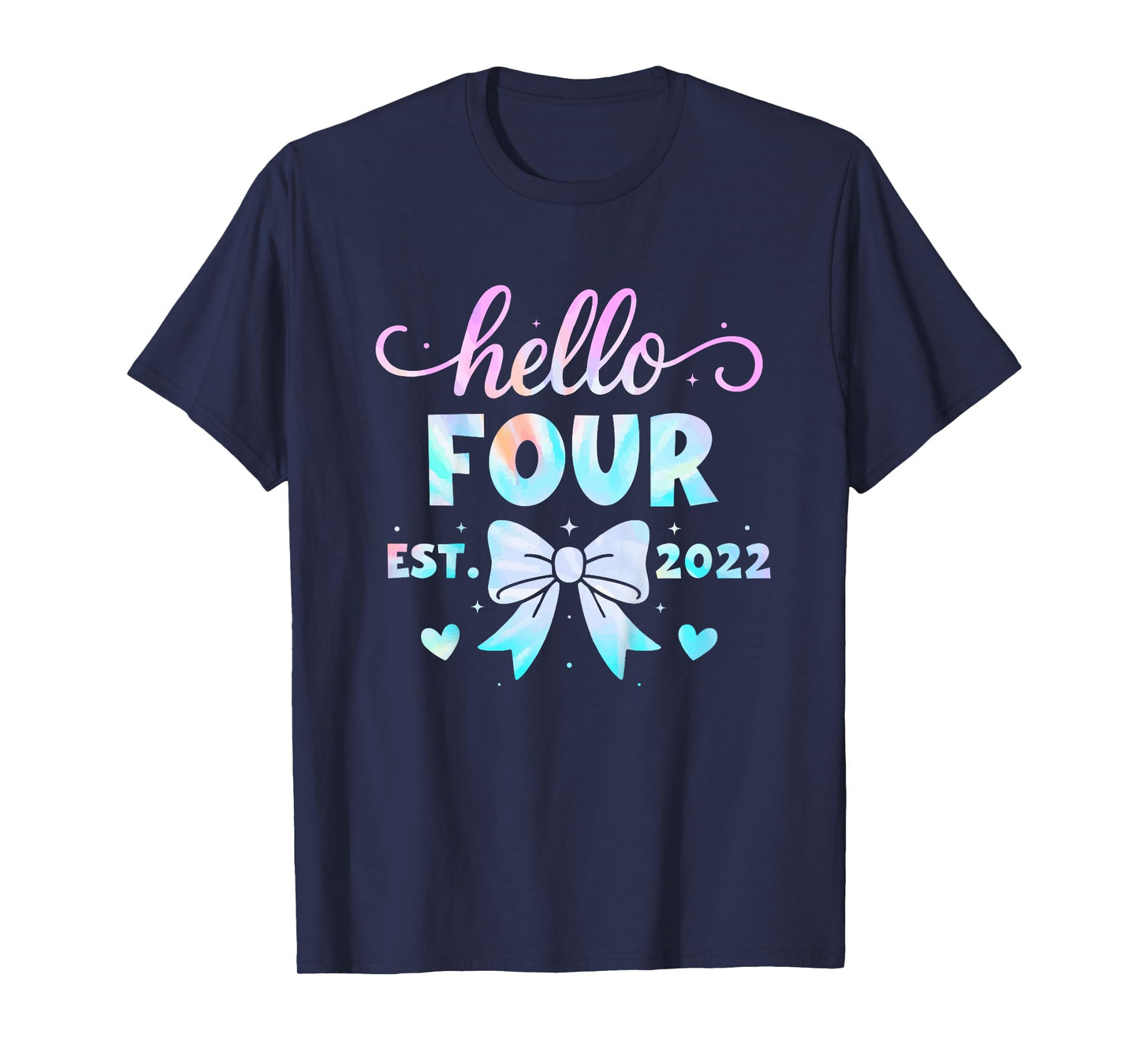 Kids Hello Four Coquette Bow 4th Birthday Girl, 4 Year Old Kids T-Shirt