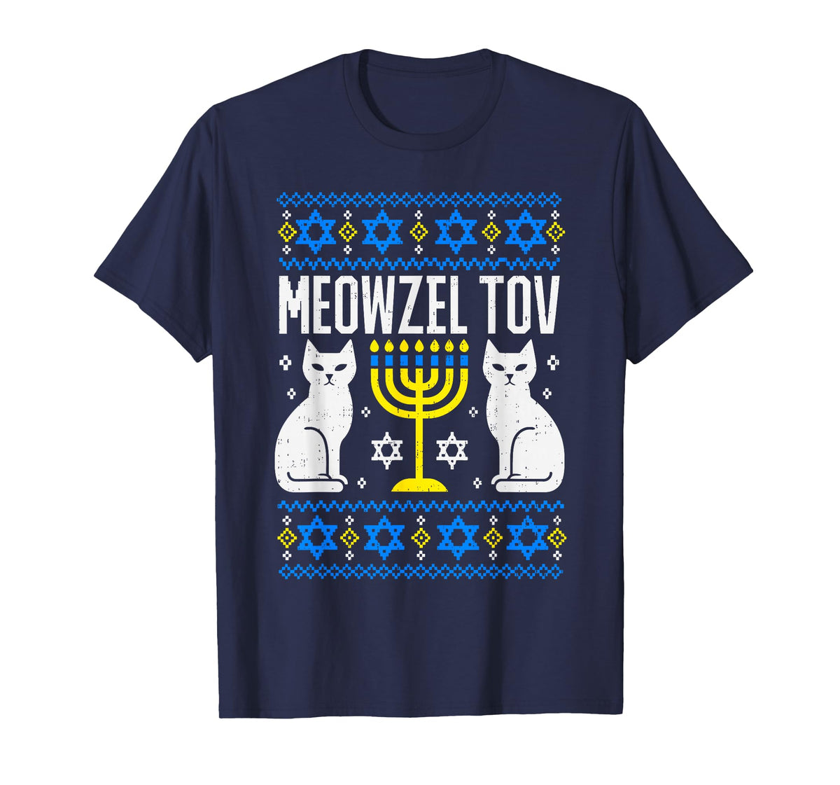 Meowzel Tov Hanukkah Ugly Cat Meow Jewish Menorah Chanukah T-Shirt