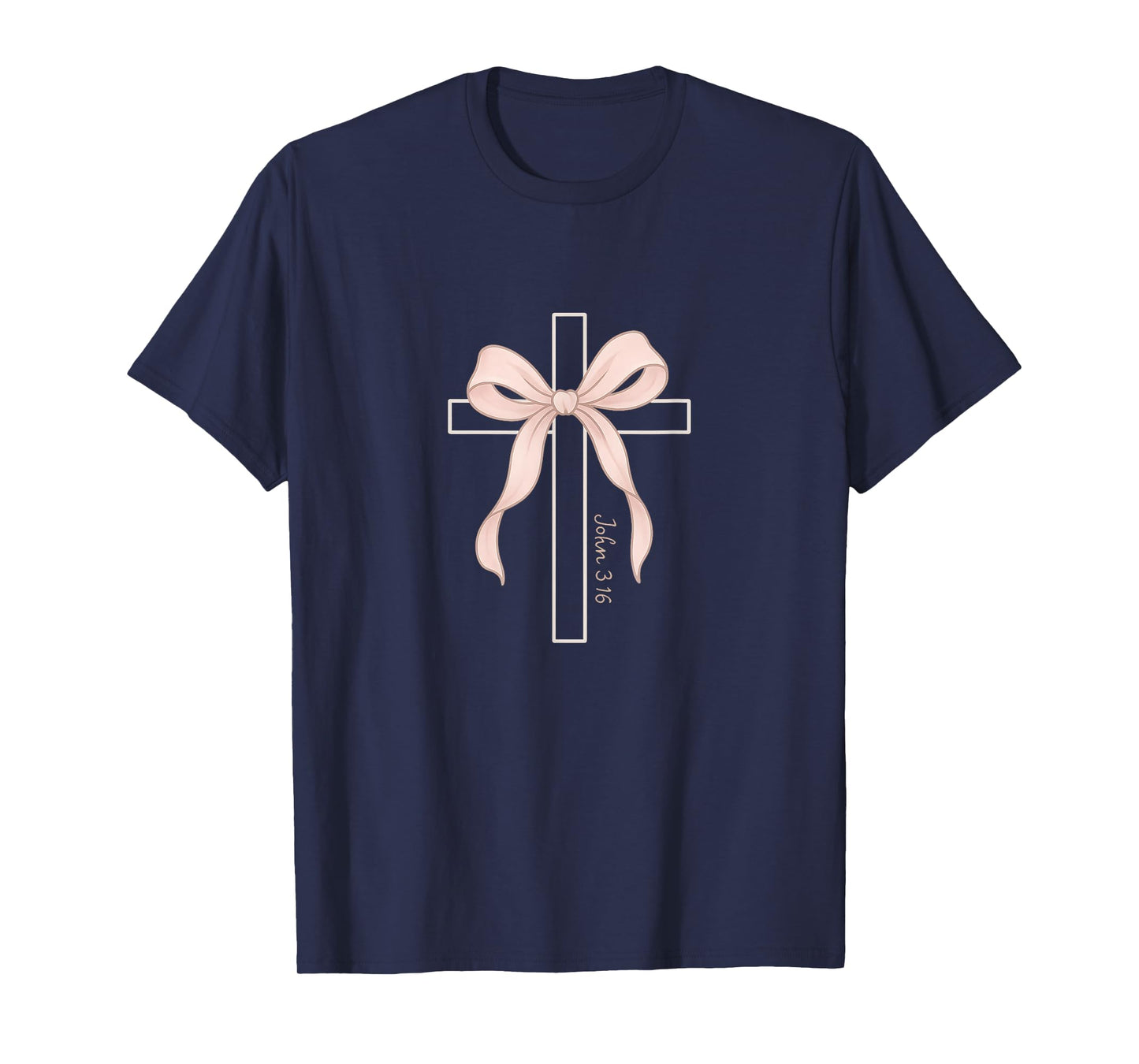 John 3:16 Pink Bow Cross - Gentle Christian Faith Design T-Shirt