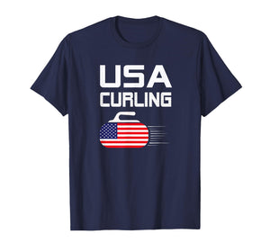 American Flag USA Ice Curling Rock Curler T-Shirt