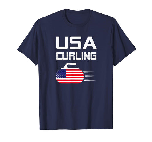 American Flag USA Ice Curling Rock Curler T-Shirt