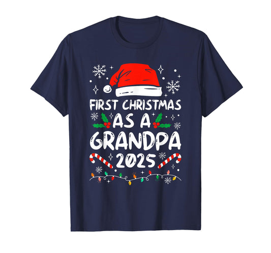 First Christmas As Grandpa 2025 Couples Family Pajamas T-Shirt