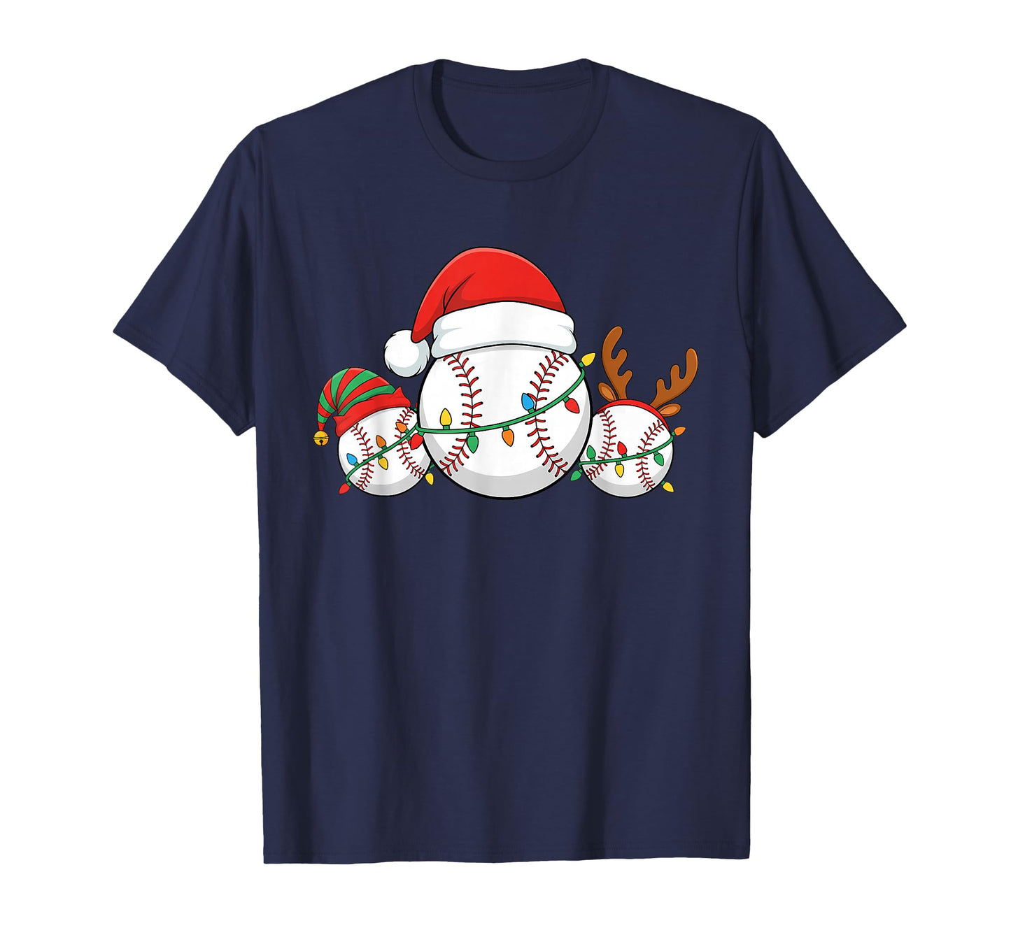 Baseball Christmas Shirt Funny Santa Hat Sport Men Kids T-Shirt